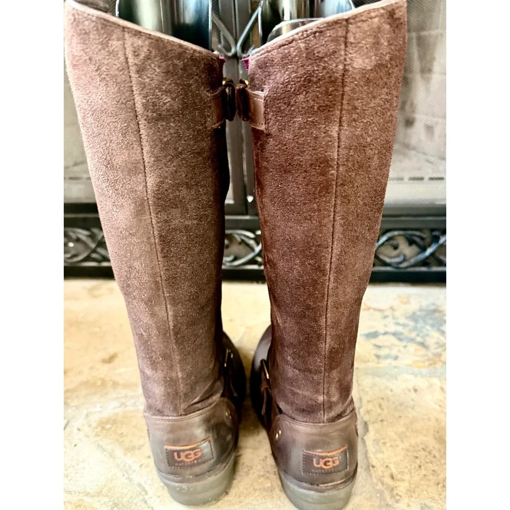 UGG Thomsen Tall Waterproof Riding Boots Stout Brown Suede Leather Sz 8